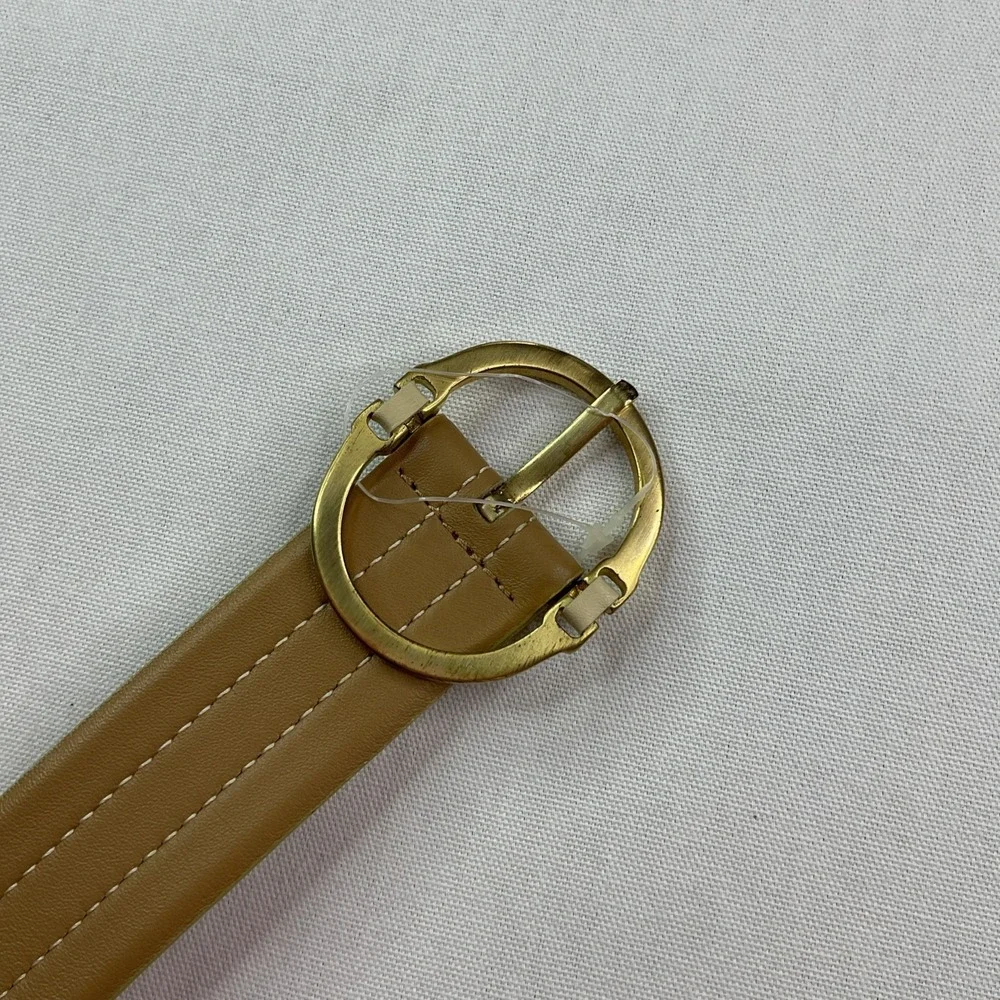 Carlisle Belt Taupe Colored Medium Italy Women Oval Shaped Brass Buckle Fashion